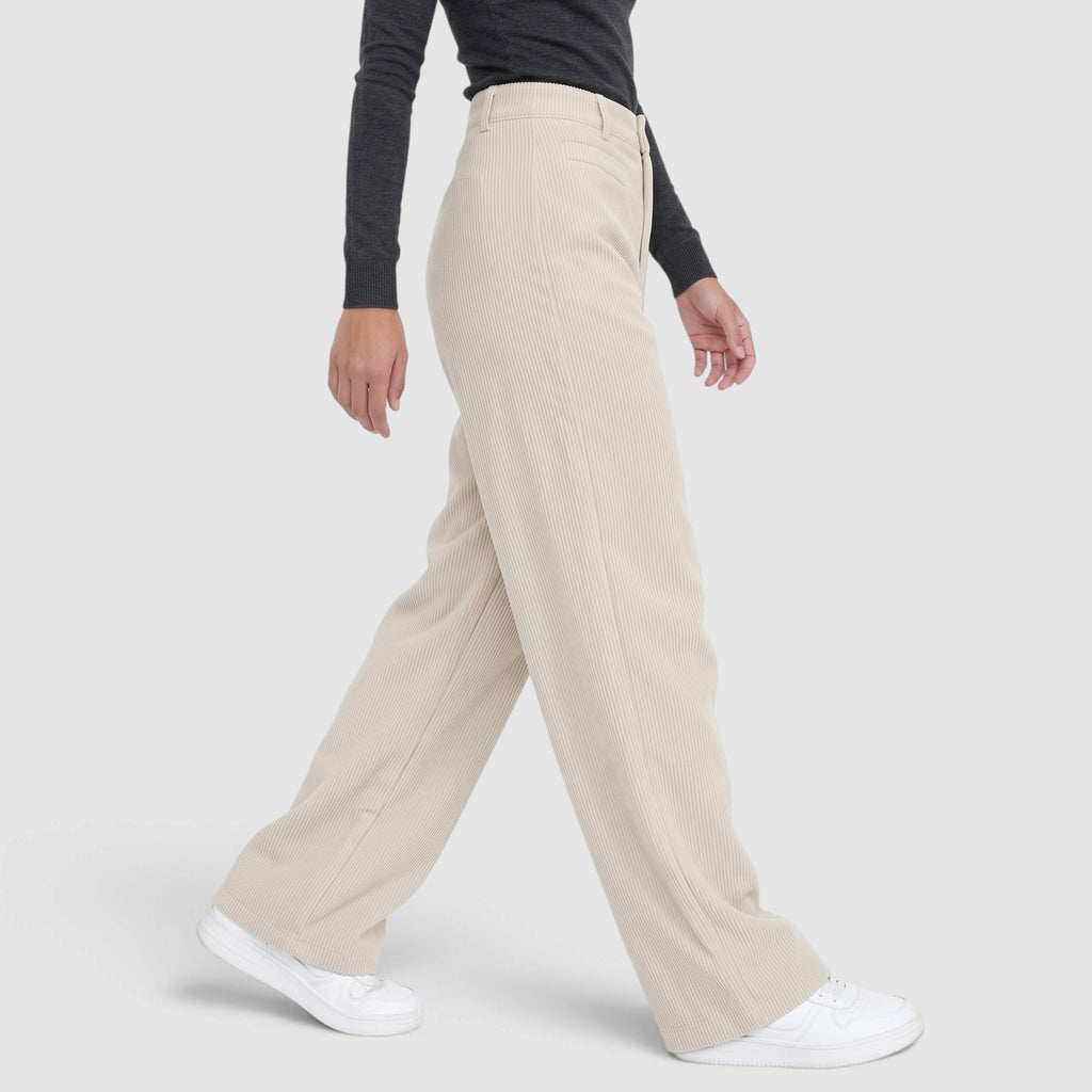 Women’s High-Waisted Wide-Leg Trousers – Textured Relaxed Fit