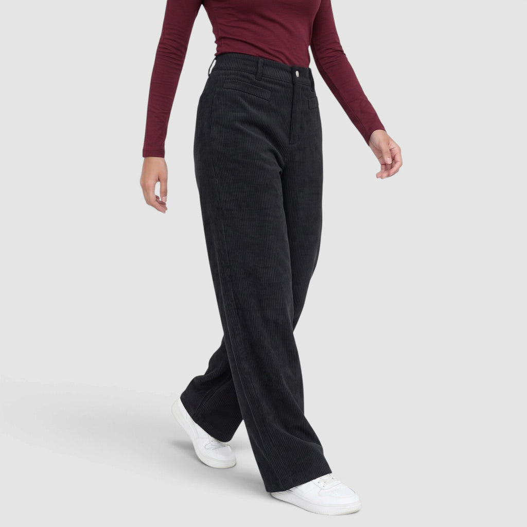 Women’s High-Waisted Wide-Leg Trousers – Textured Relaxed Fit