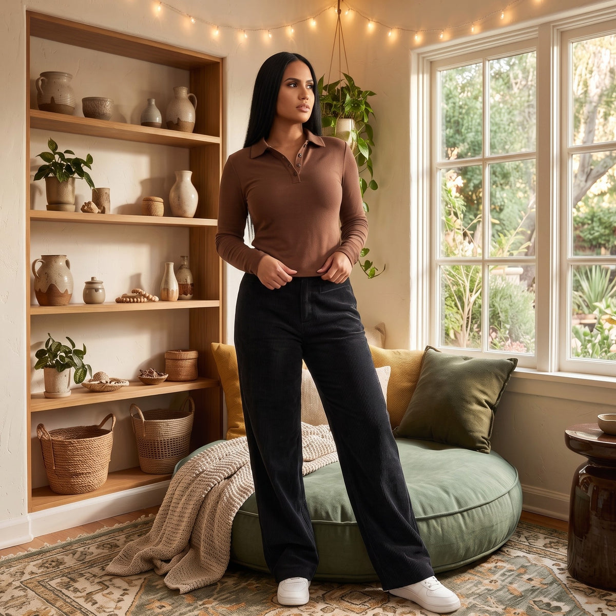 Women’s High-Waisted Wide-Leg Trousers – Textured Relaxed Fit