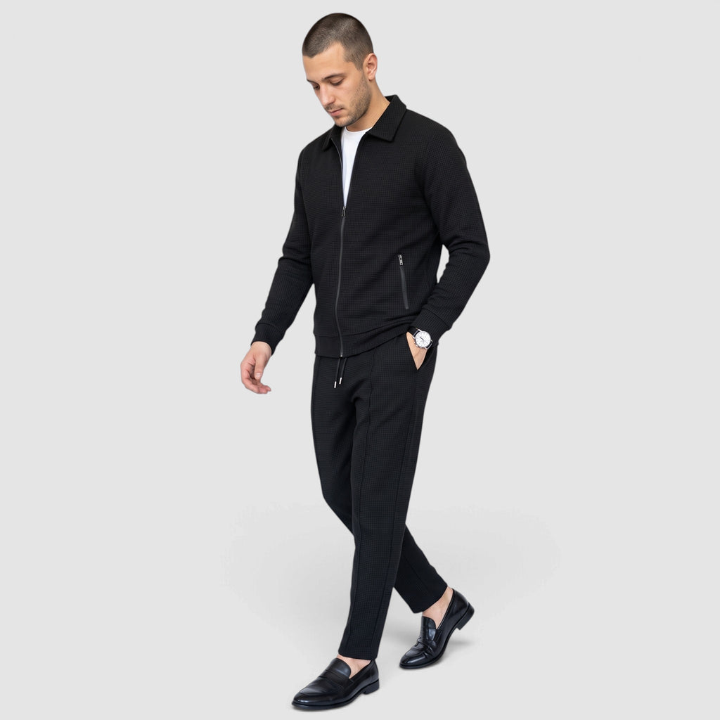 Men’s Textured Zip-Up Jacket & Pants Set