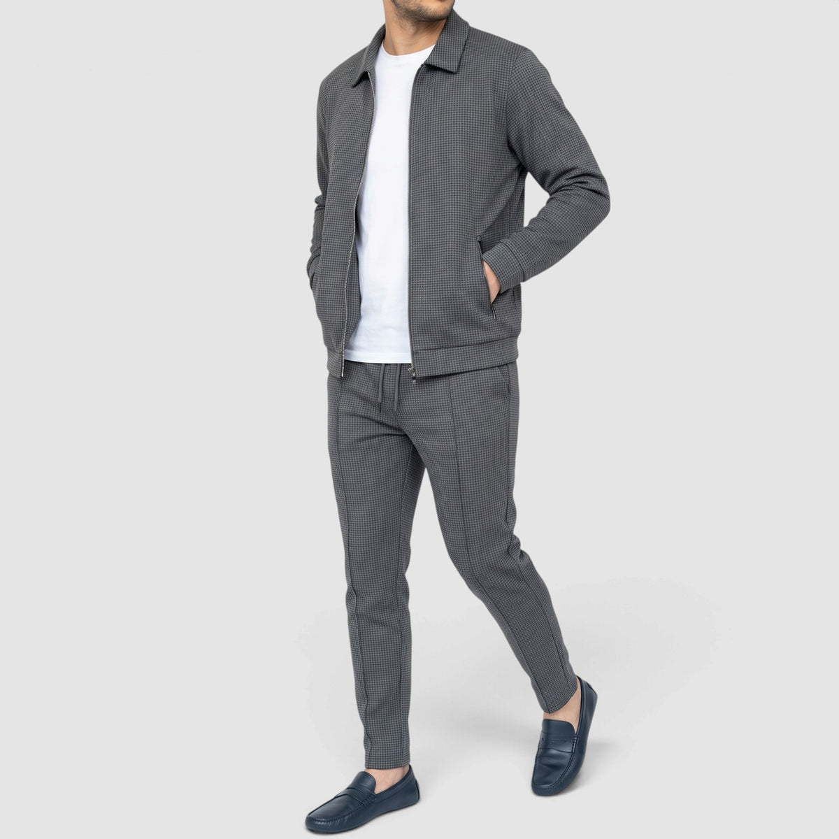Men’s Textured Zip-Up Jacket & Pants Set