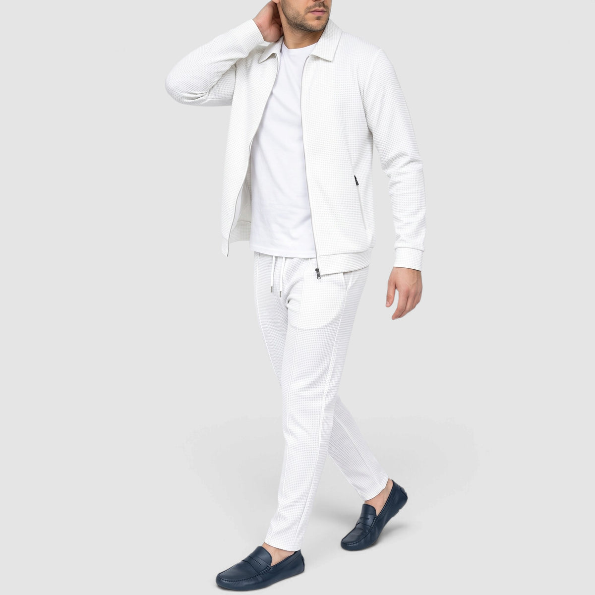 Men’s Textured Zip-Up Jacket & Pants Set