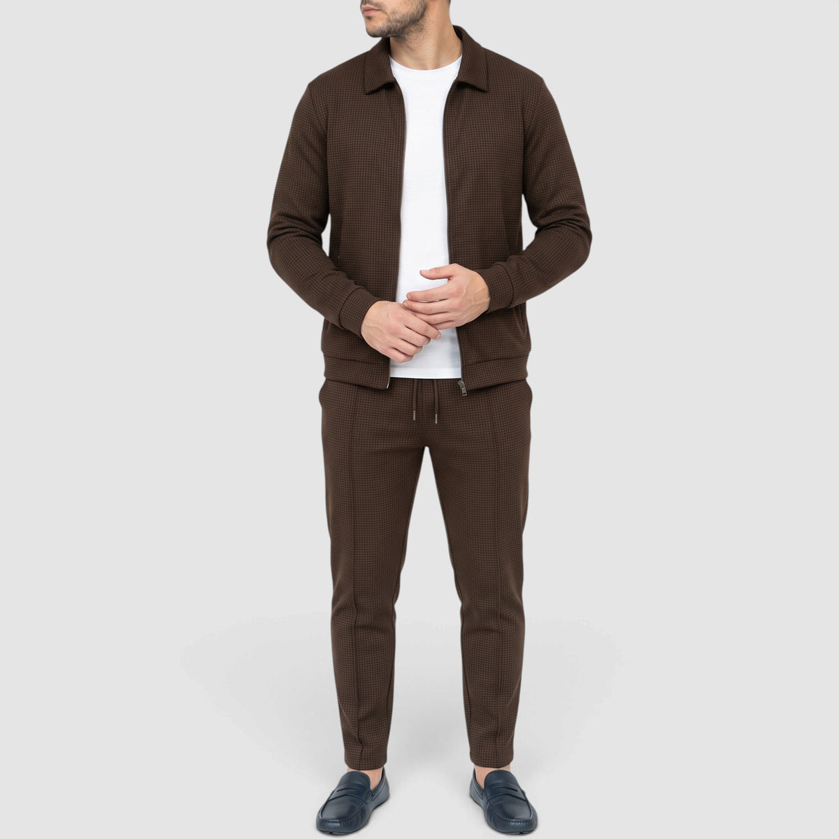 Men’s Textured Zip-Up Jacket & Pants Set