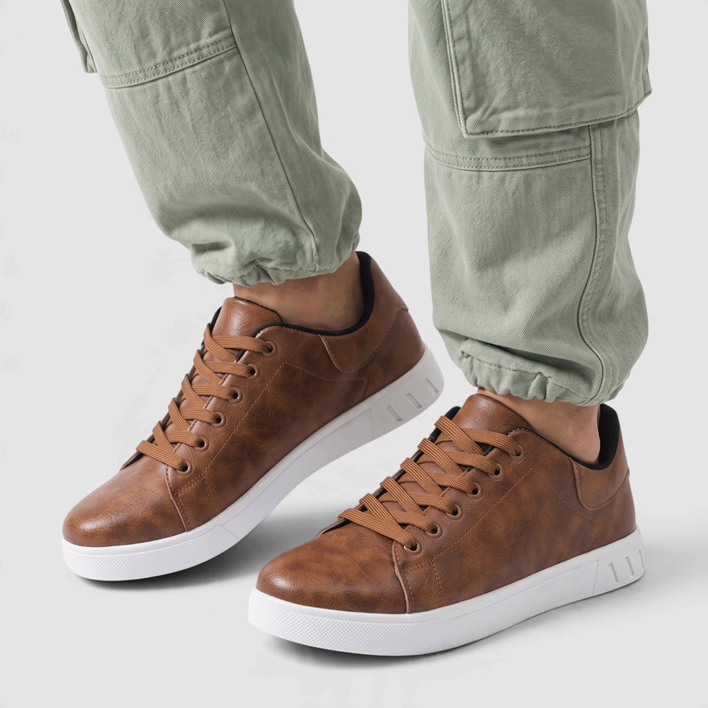 Men’s Leather Lace-Up Sneakers – Casual Shoes