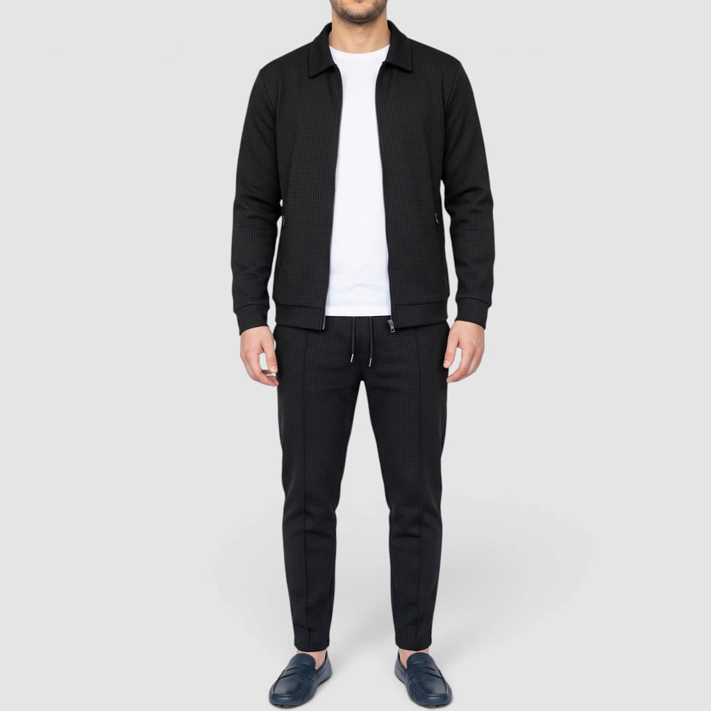Men’s Textured Zip-Up Jacket & Pants Set