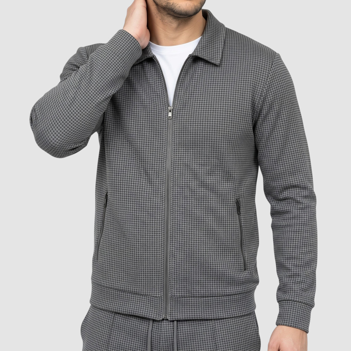 Men’s Textured Zip-Up Jacket & Pants Set