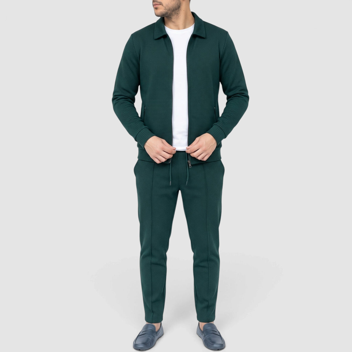 Men’s Textured Zip-Up Jacket & Pants Set