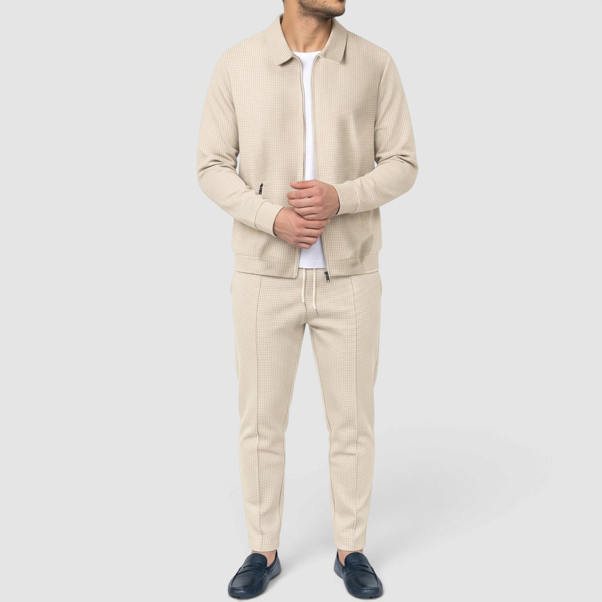 Men’s Textured Zip-Up Jacket & Pants Set