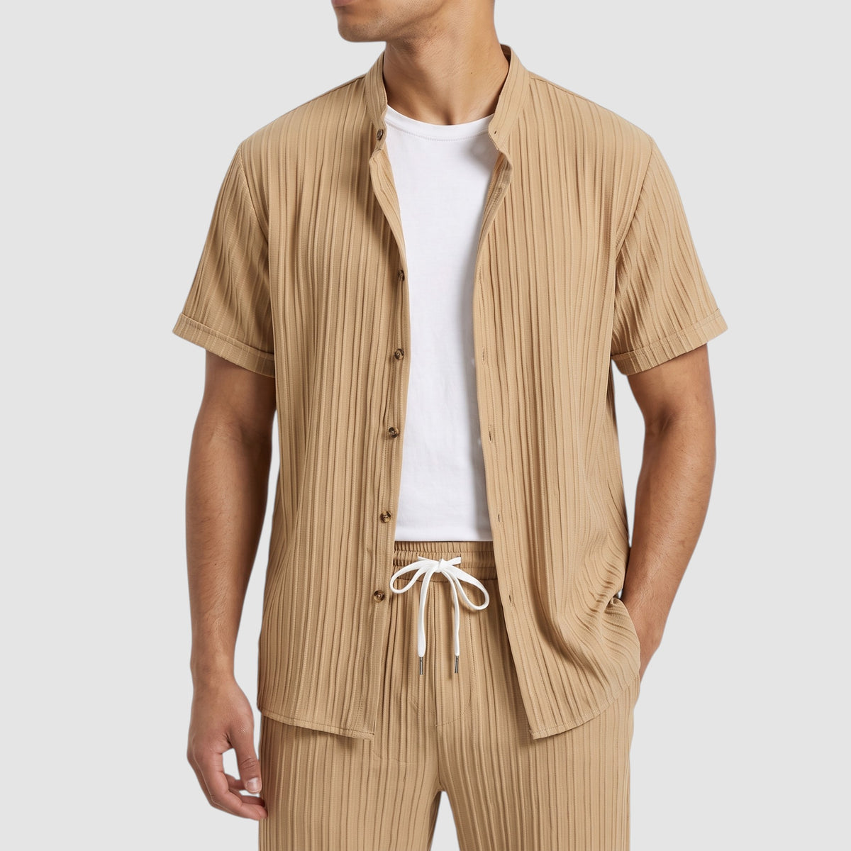 Men’s Textured Two-Piece Summer Set – Short Sleeve Shirt & Relaxed Pants