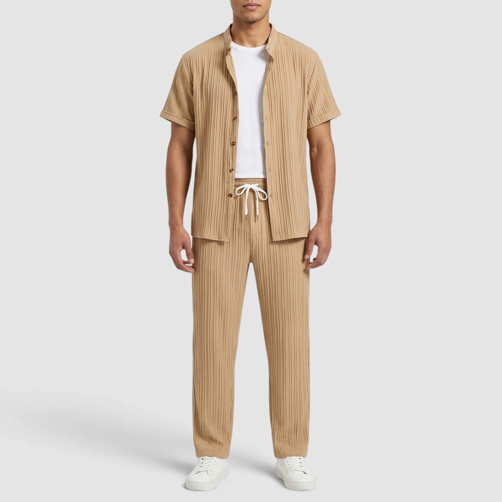 Men’s Textured Two-Piece Summer Set – Short Sleeve Shirt & Relaxed Pants