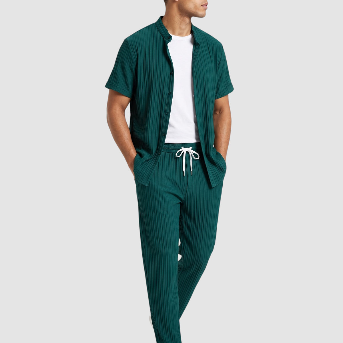 Men’s Textured Two-Piece Summer Set – Short Sleeve Shirt & Relaxed Pants