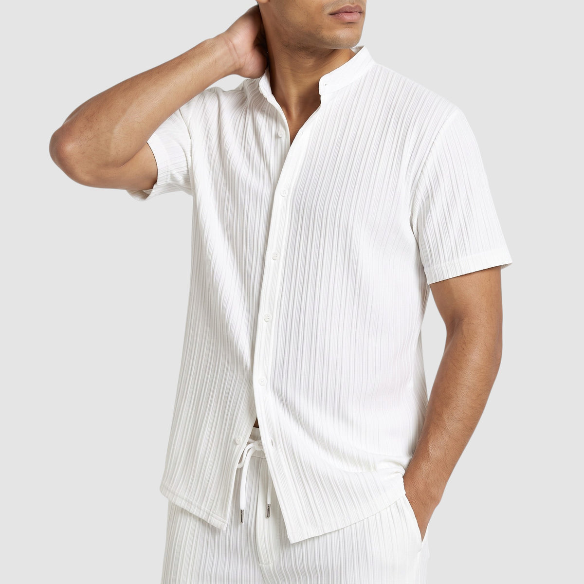 Men’s Textured Two-Piece Summer Set – Short Sleeve Shirt & Relaxed Pants