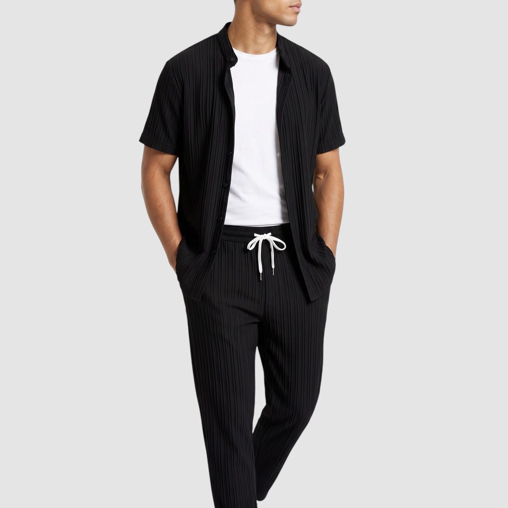 Men’s Textured Two-Piece Summer Set – Short Sleeve Shirt & Relaxed Pants