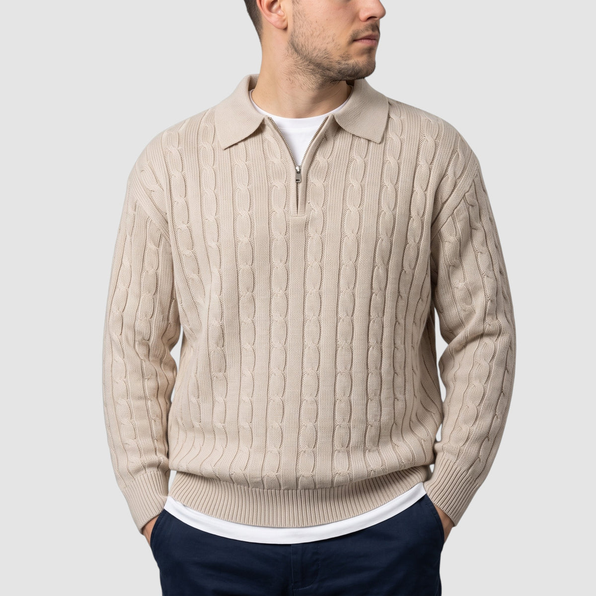 Men’s Cable Knit Quarter-Zip Sweater