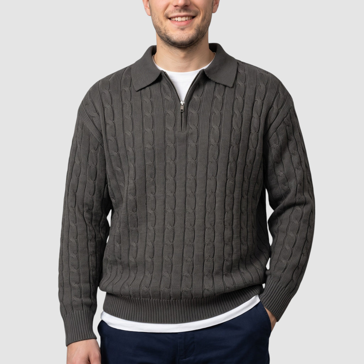 Men’s Cable Knit Quarter-Zip Sweater