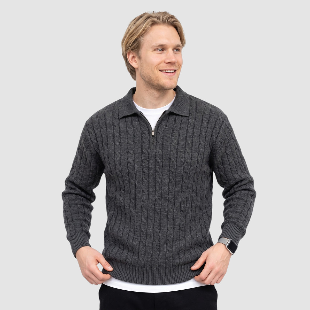 Men’s Cable Knit Quarter-Zip Sweater