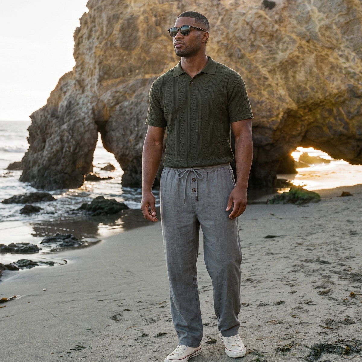 Men's Lightweight Drawstring Linen Blend Pants