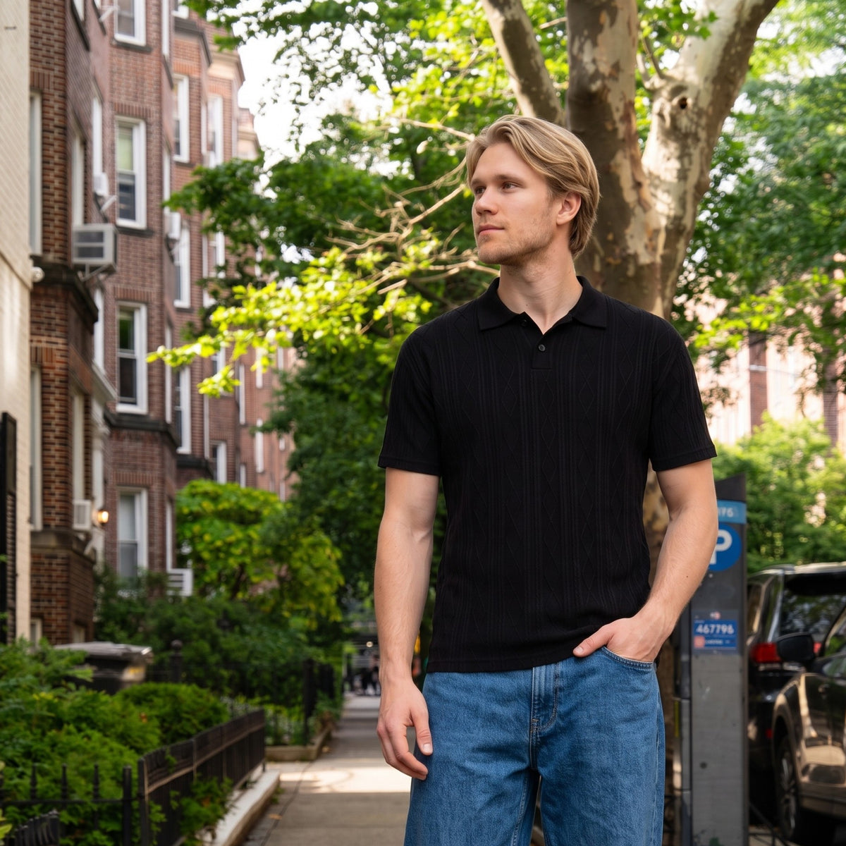 Men’s Textured Knit Polo Shirt – Short Sleeve Casual Top