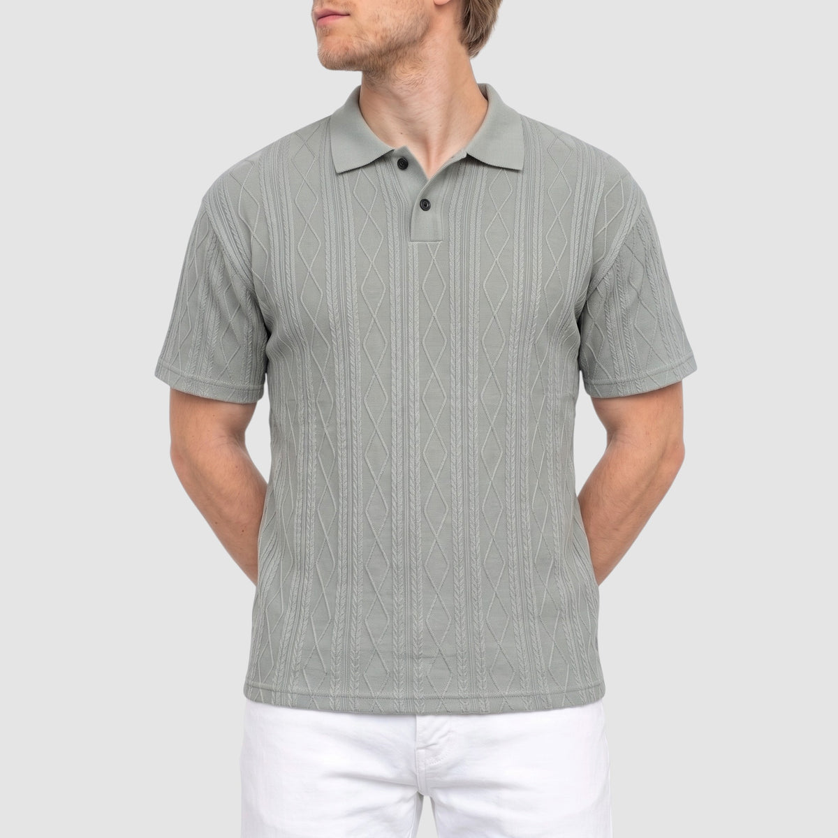 Men’s Textured Knit Polo Shirt – Short Sleeve Casual Top