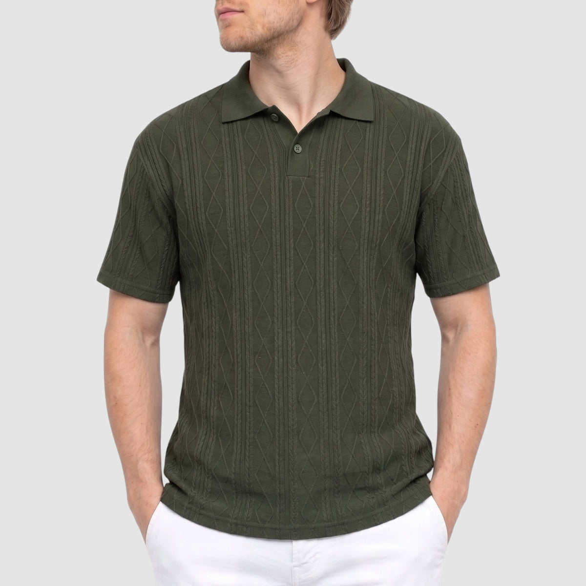Men’s Textured Knit Polo Shirt – Short Sleeve Casual Top