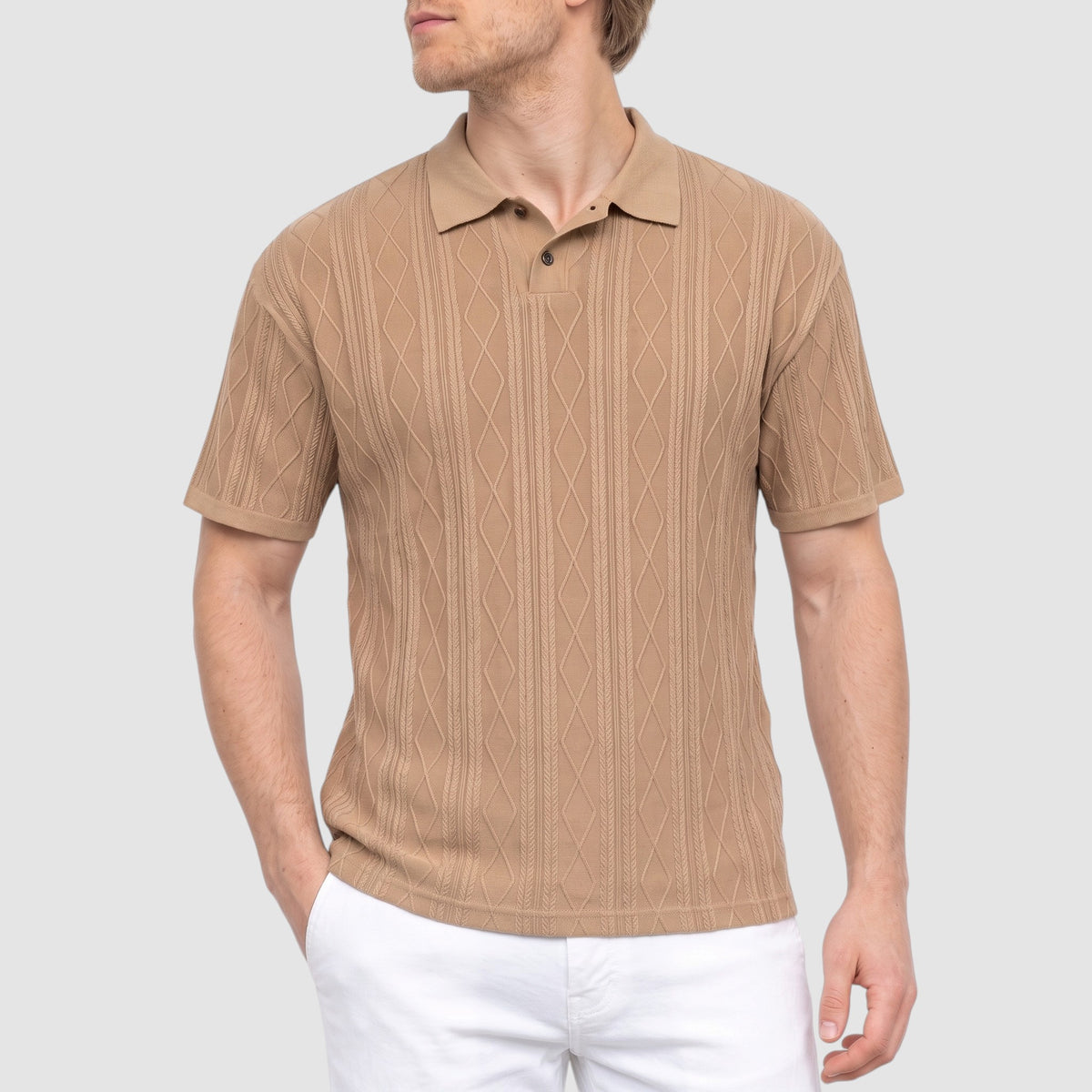 Men’s Textured Knit Polo Shirt – Short Sleeve Casual Top