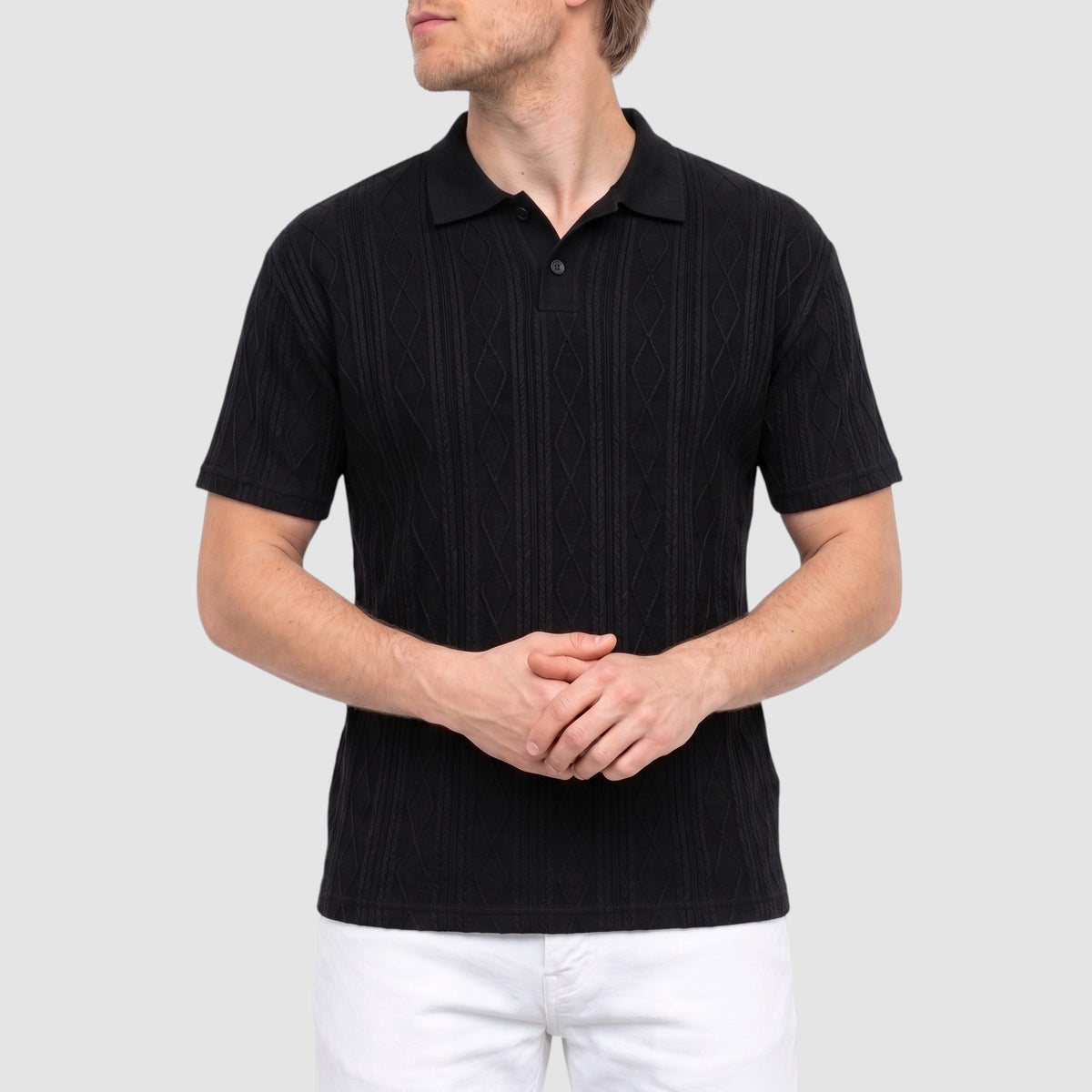 Men’s Textured Knit Polo Shirt – Short Sleeve Casual Top