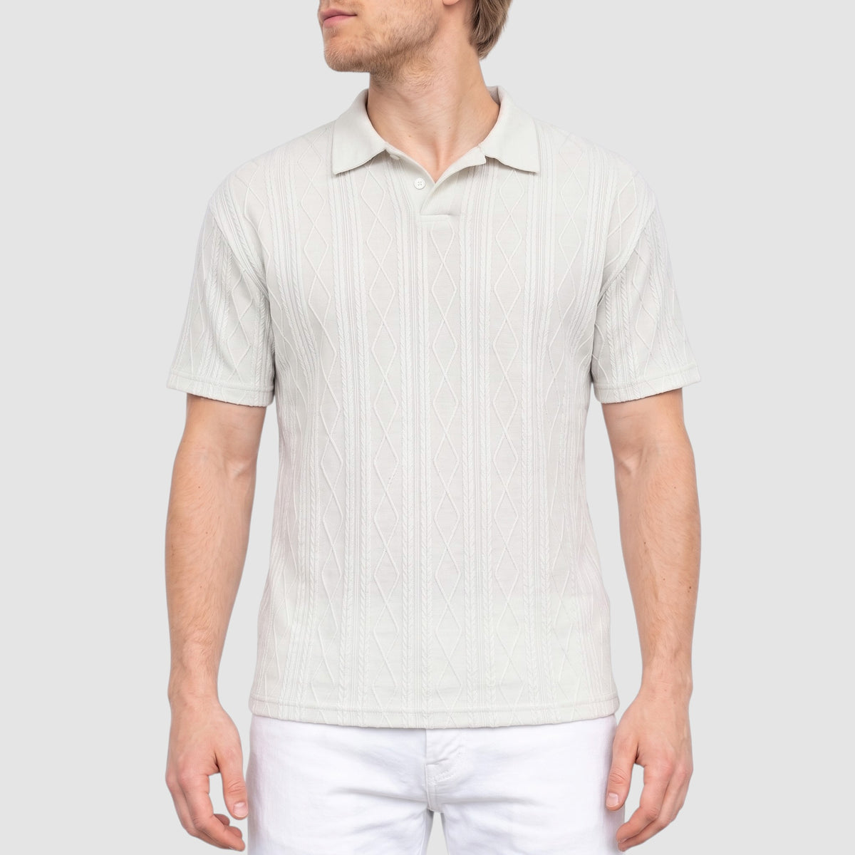 Men’s Textured Knit Polo Shirt – Short Sleeve Casual Top