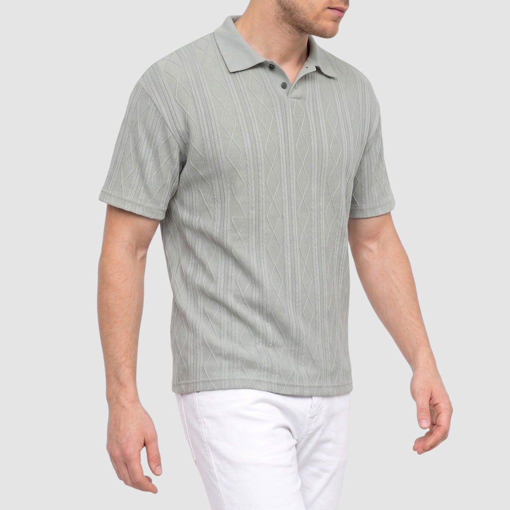 Men’s Textured Knit Polo Shirt – Short Sleeve Casual Top