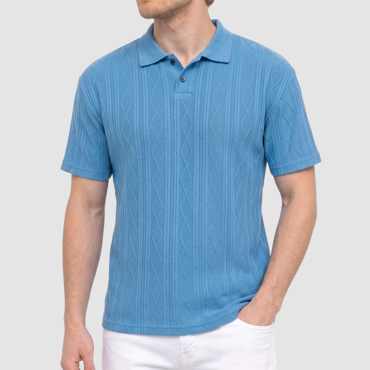 Men’s Textured Knit Polo Shirt – Short Sleeve Casual Top