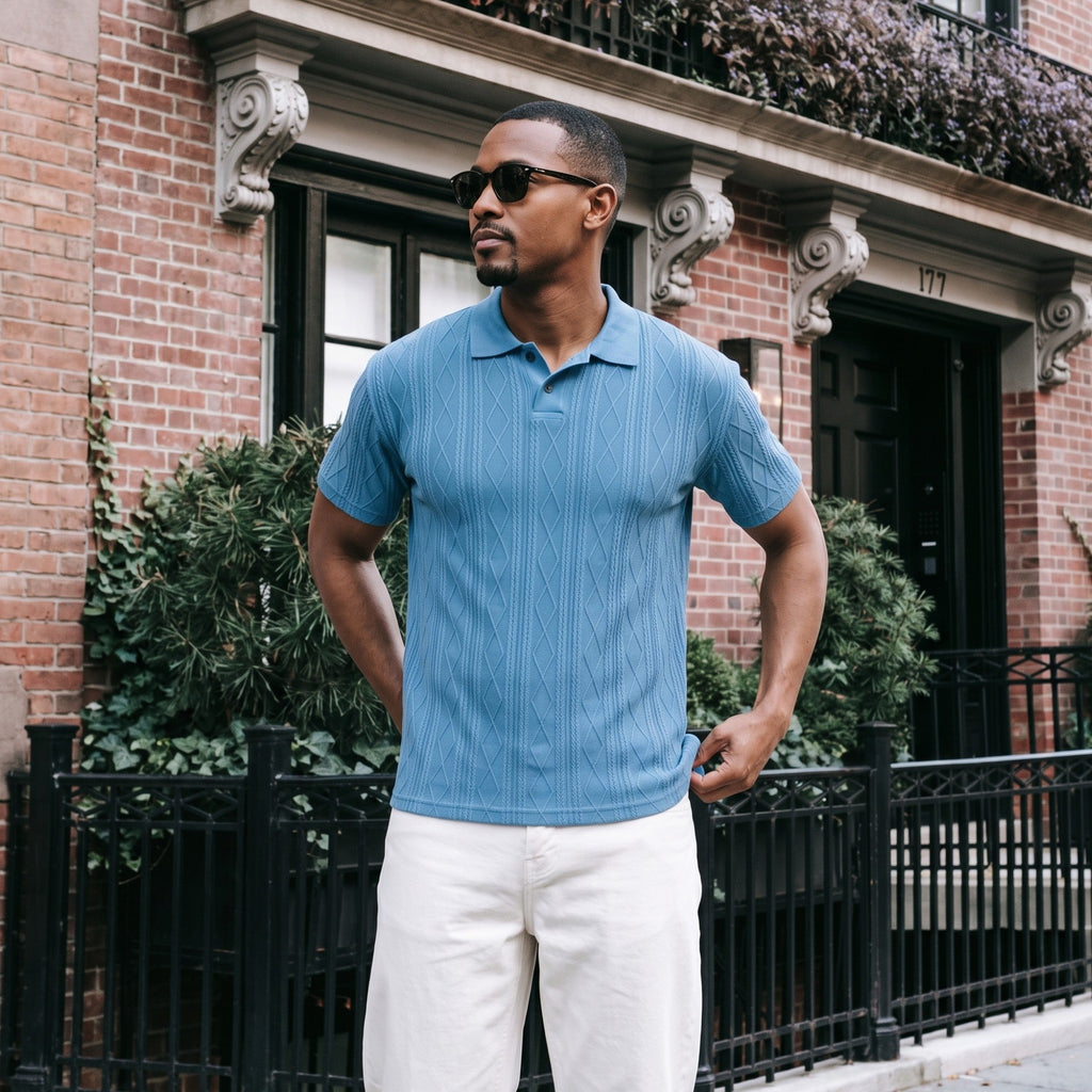 Men’s Textured Knit Polo Shirt – Short Sleeve Casual Top