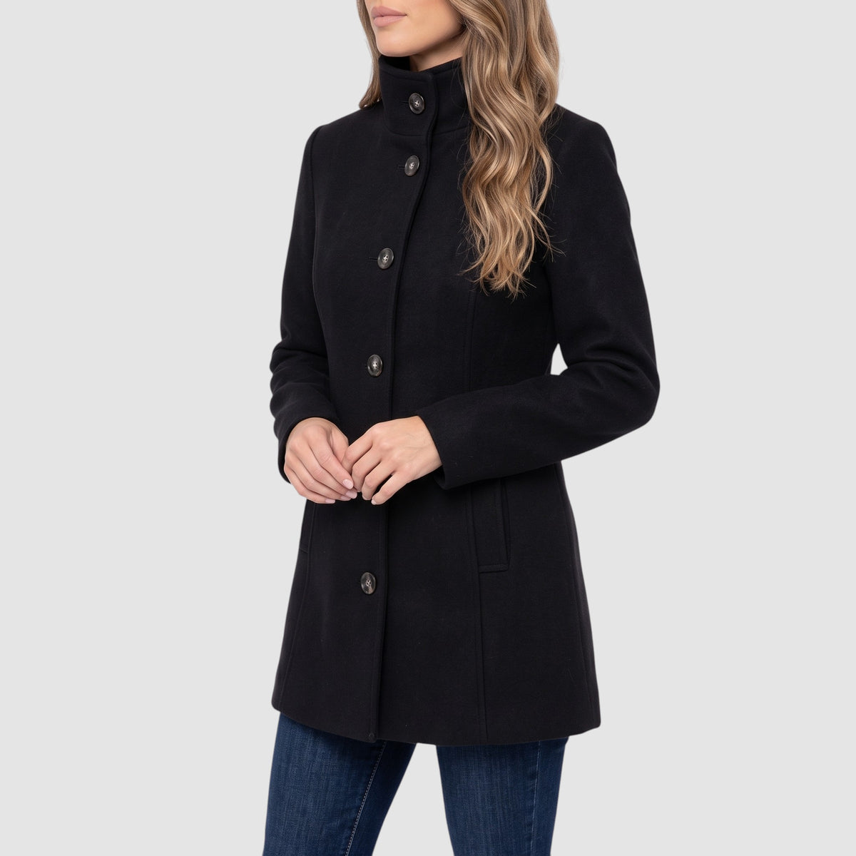 Women’s Long Button-Front Coat – Tailored Wool Blend Outerwear