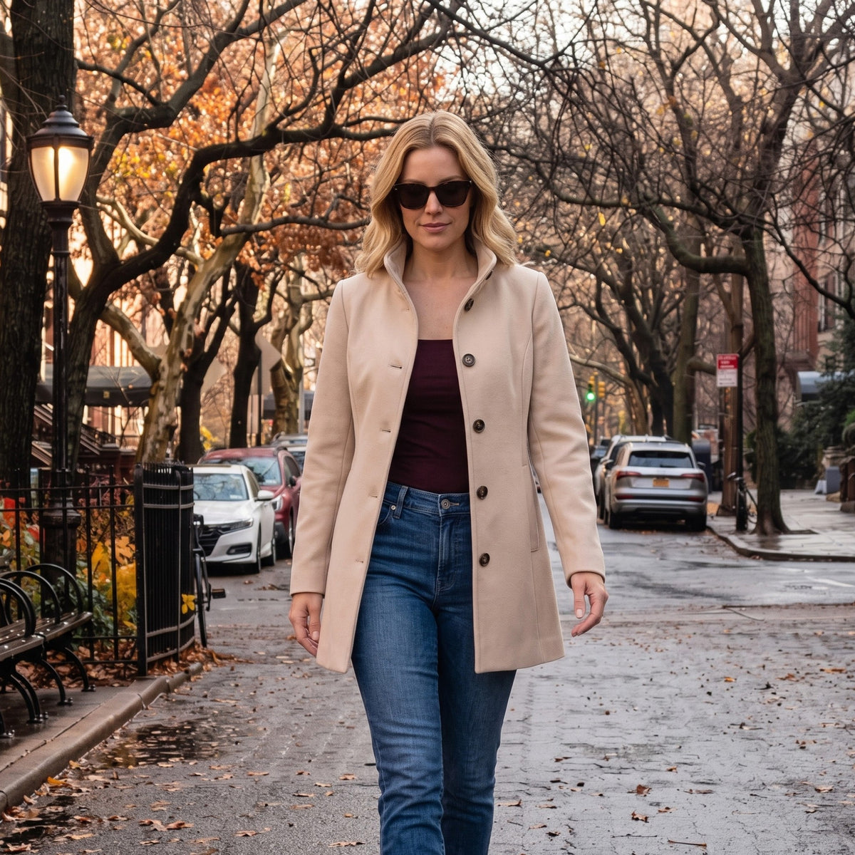 Women’s Long Button-Front Coat – Tailored Wool Blend Outerwear