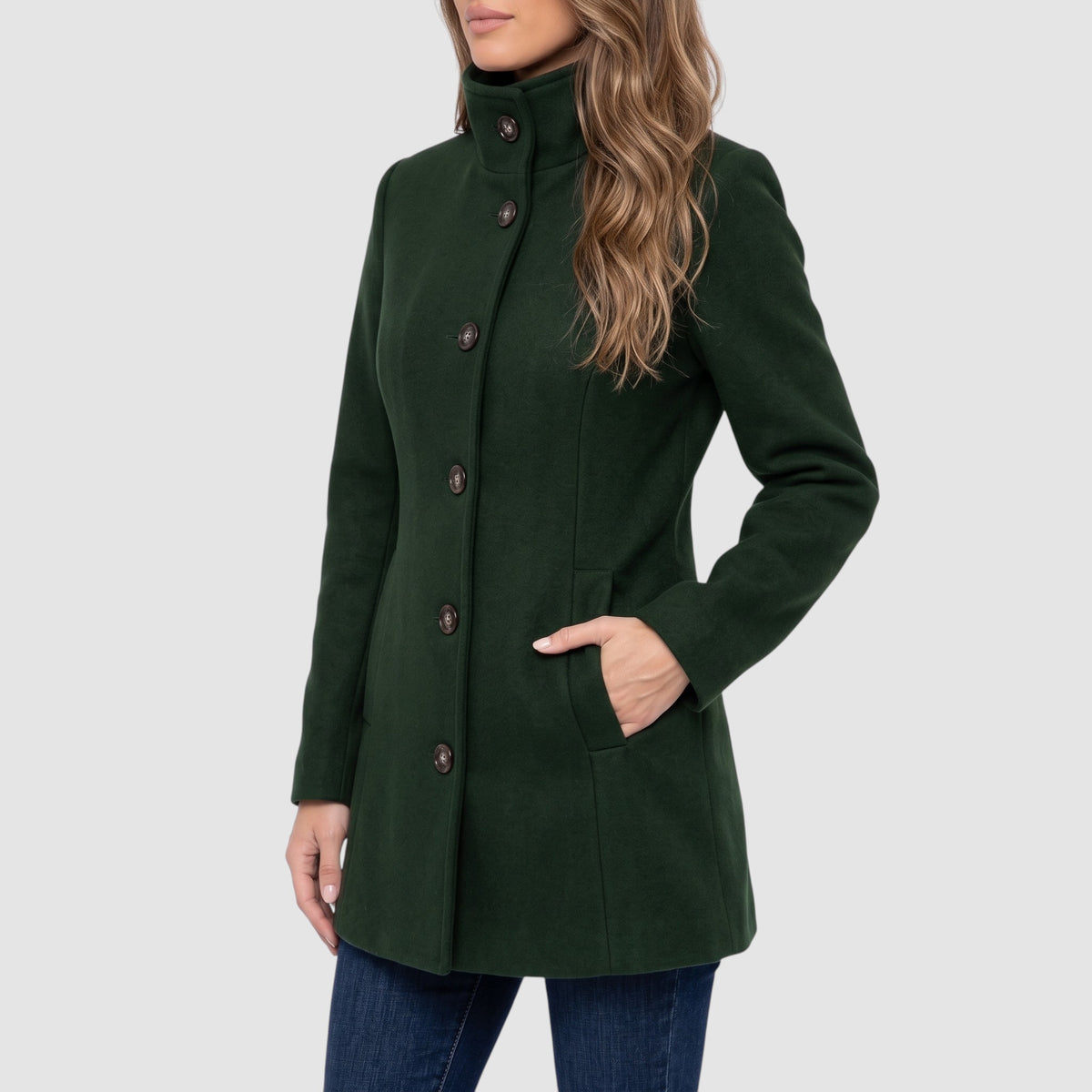 Women’s Long Button-Front Coat – Tailored Wool Blend Outerwear