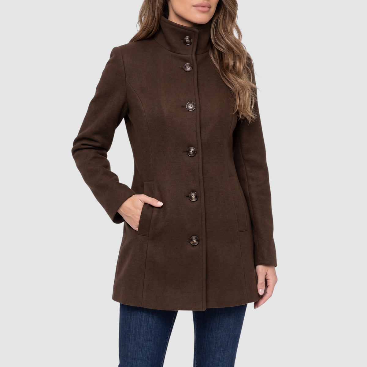 Women’s Long Button-Front Coat – Tailored Wool Blend Outerwear