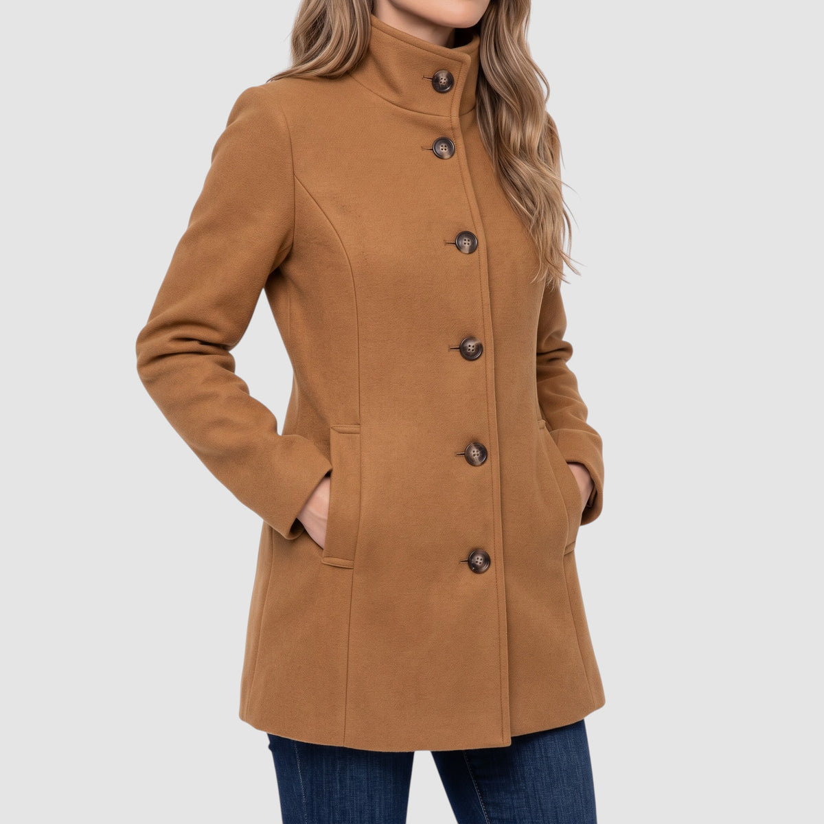 Women’s Long Button-Front Coat – Tailored Wool Blend Outerwear