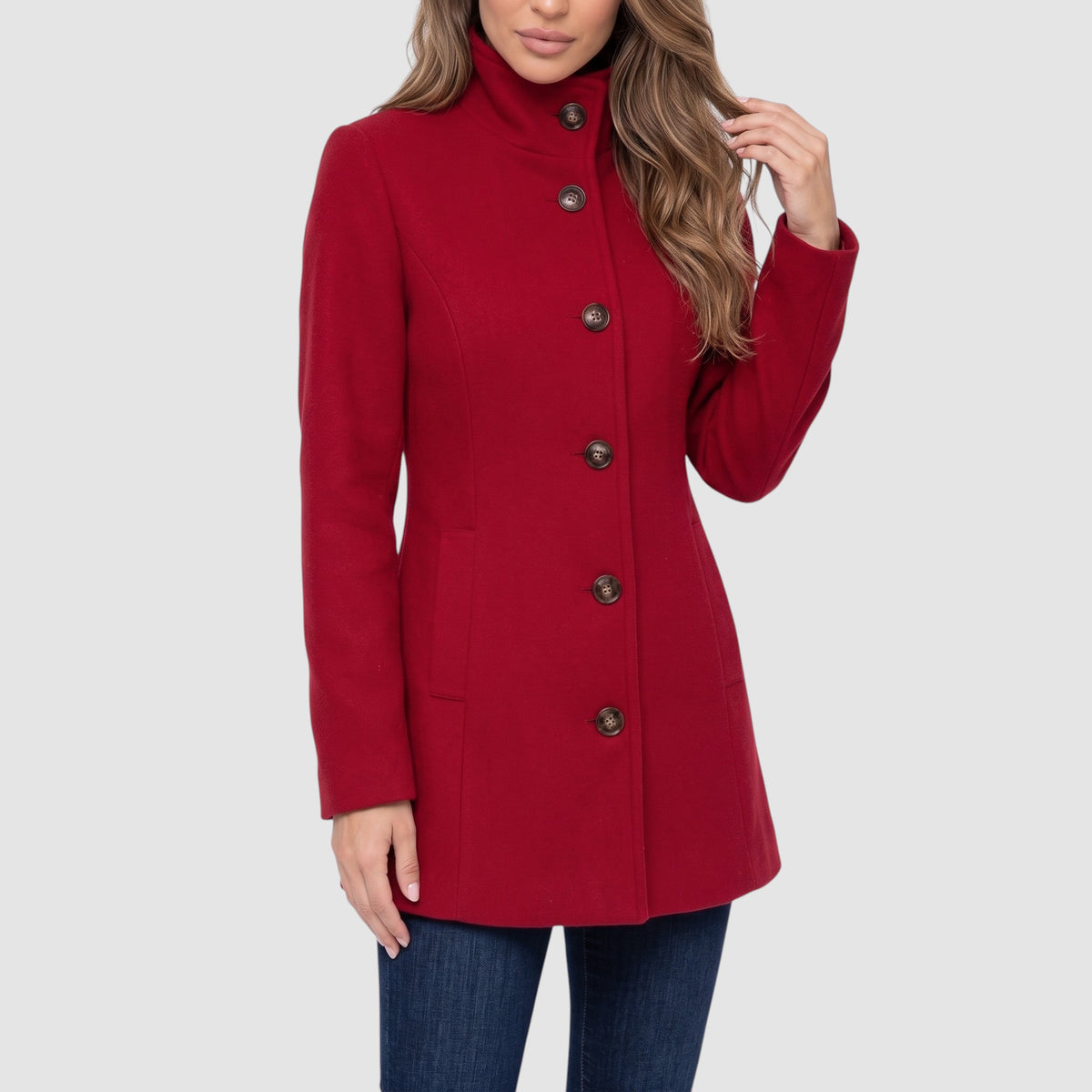 Women’s Long Button-Front Coat – Tailored Wool Blend Outerwear