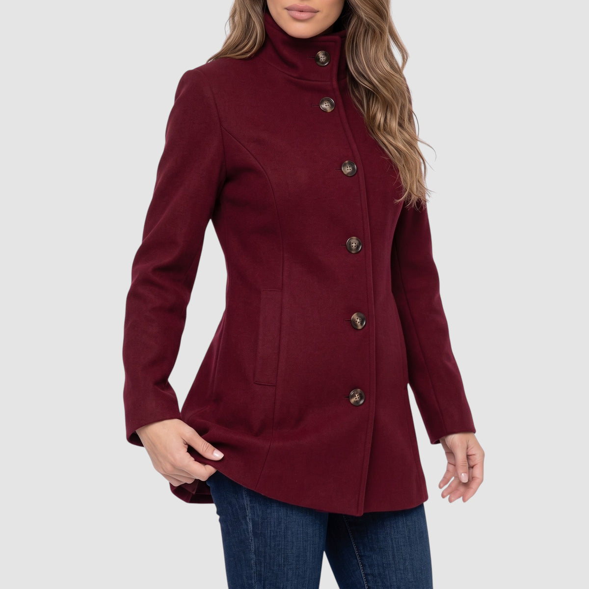 Women’s Long Button-Front Coat – Tailored Wool Blend Outerwear