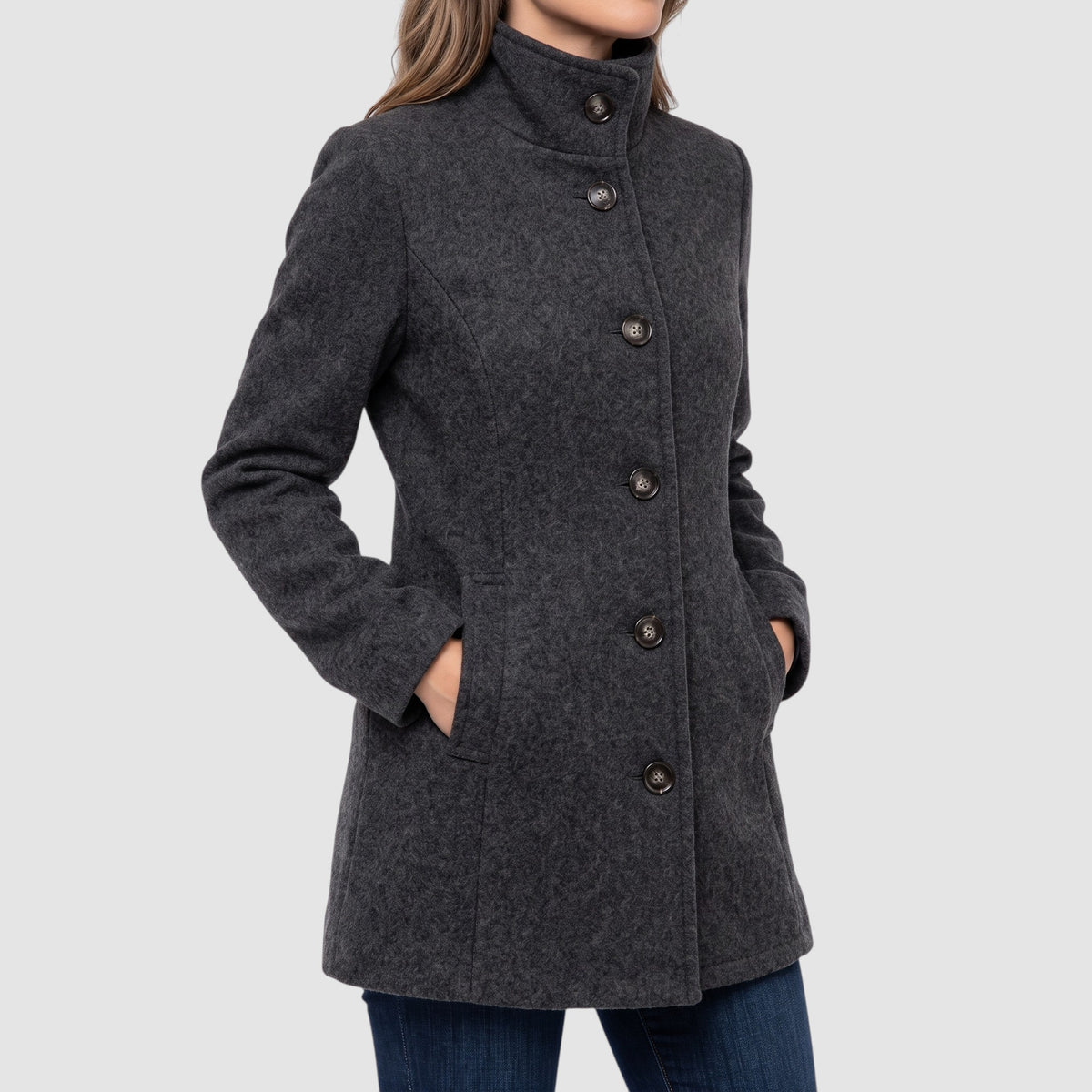 Women’s Long Button-Front Coat – Tailored Wool Blend Outerwear