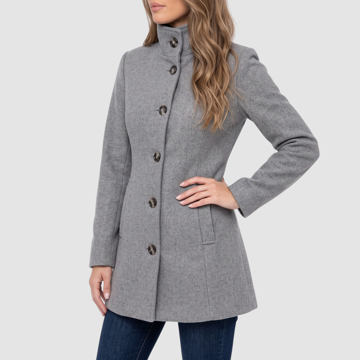 Women’s Long Button-Front Coat – Tailored Wool Blend Outerwear