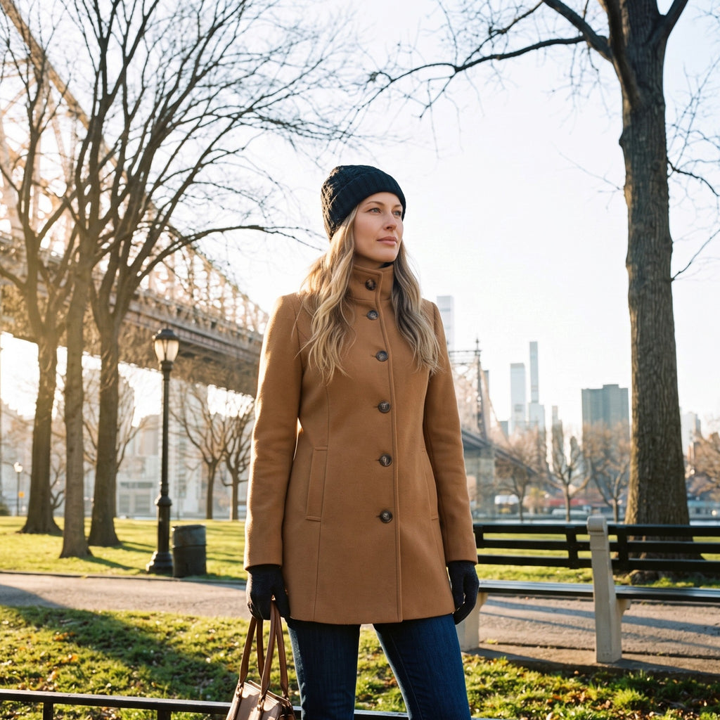 Women’s Long Button-Front Coat – Tailored Wool Blend Outerwear