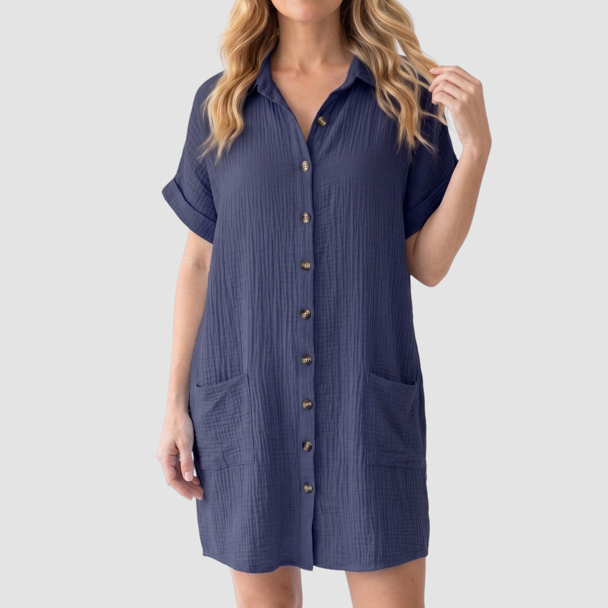 Women’s Short-Sleeve Shirt Dress – Button-Front Casual Dress