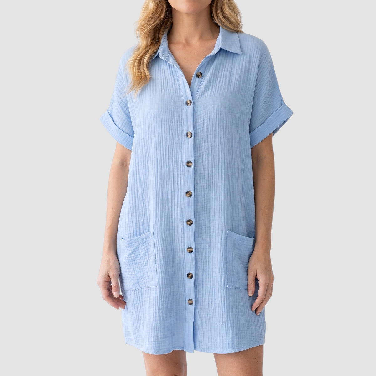 Women’s Short-Sleeve Shirt Dress – Button-Front Casual Dress