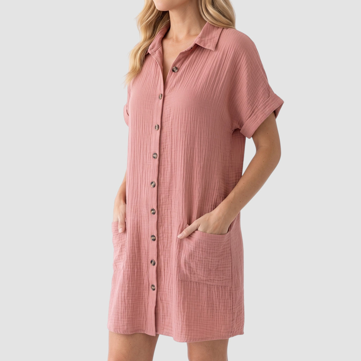 Women’s Short-Sleeve Shirt Dress – Button-Front Casual Dress