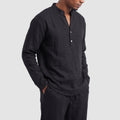 Men’s Linen Blend Two-Piece Set – Henley Shirt & Drawstring Trousers