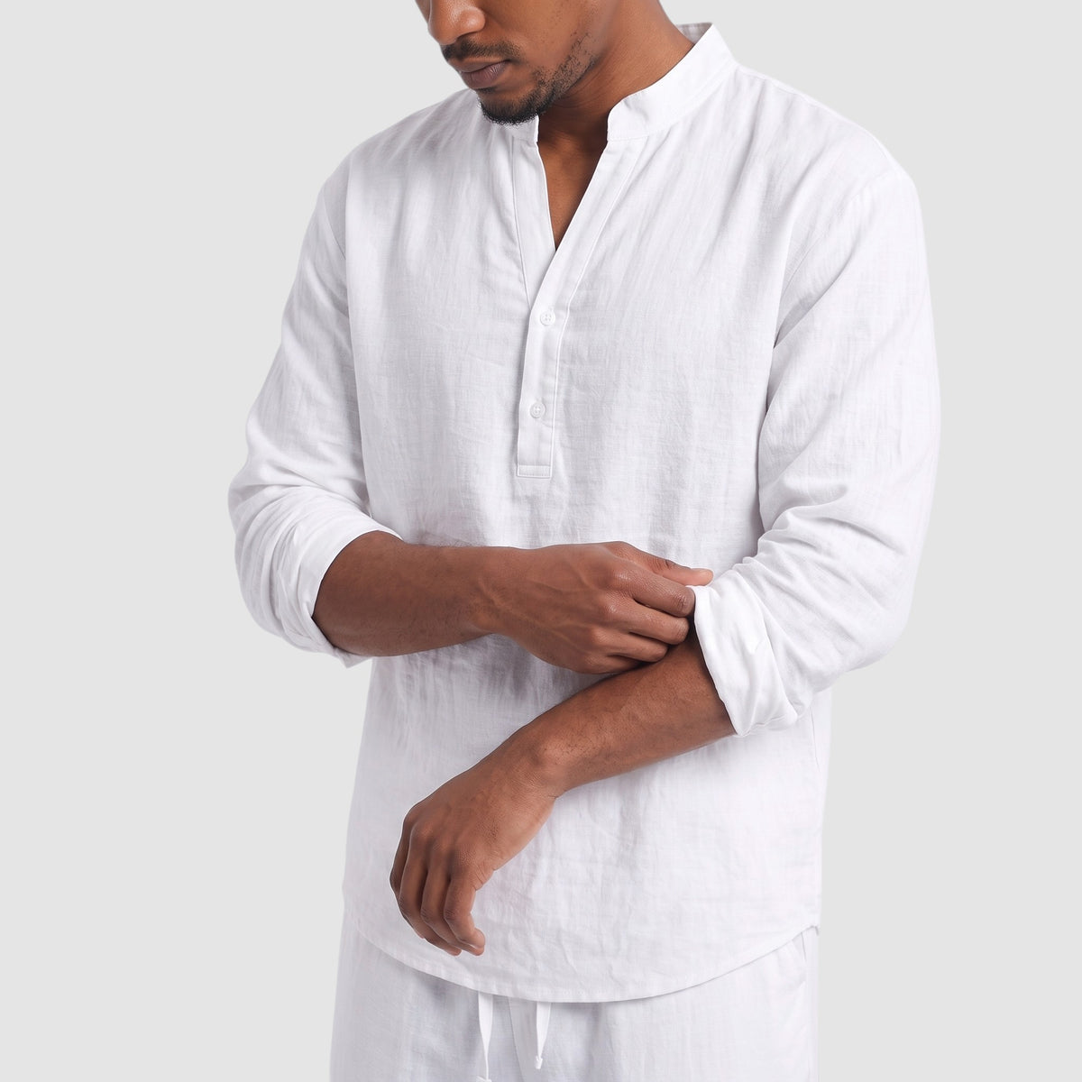 Men’s Linen Blend Two-Piece Set – Henley Shirt & Drawstring Trousers