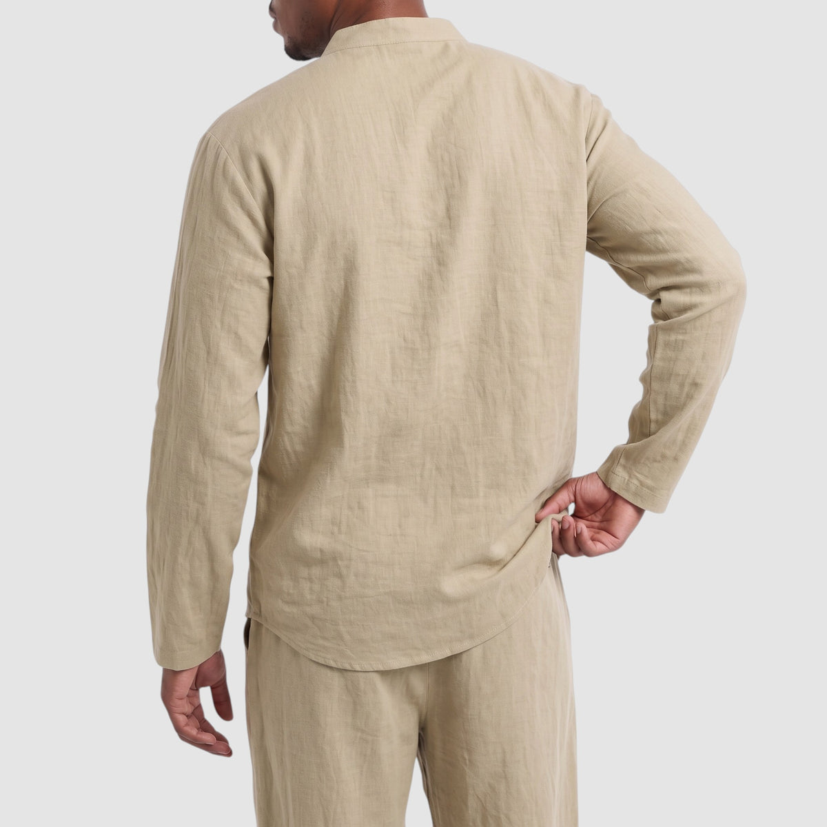 Men’s Linen Blend Two-Piece Set – Henley Shirt & Drawstring Trousers
