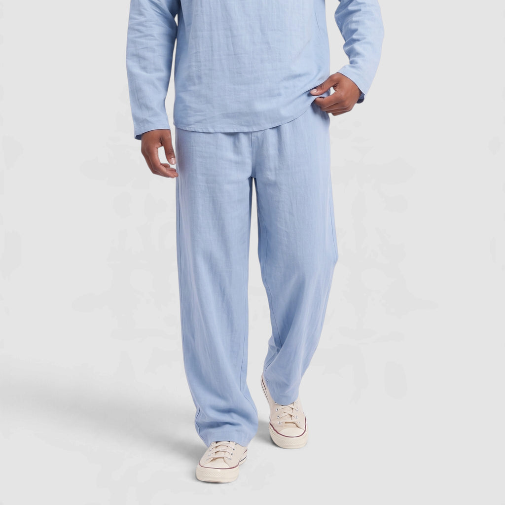 Men’s Linen Blend Two-Piece Set – Henley Shirt & Drawstring Trousers