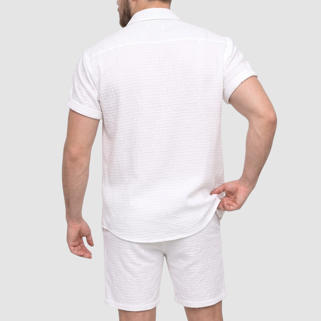 Men’s Linen Beach Two-Piece Set – Short Sleeve Shirt & Shorts