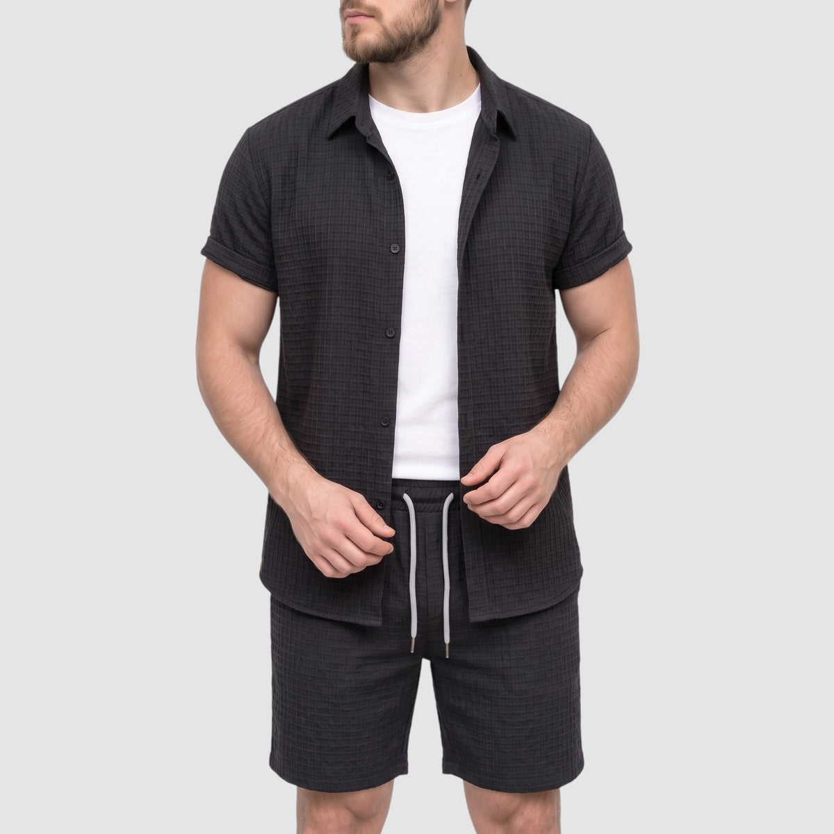 Men’s Linen Beach Two-Piece Set – Short Sleeve Shirt & Shorts