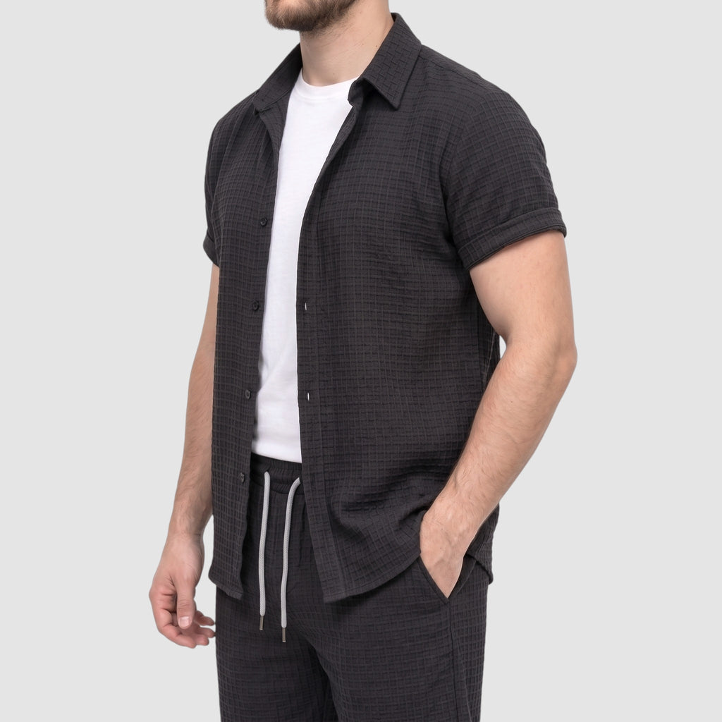 Men’s Linen Beach Two-Piece Set – Short Sleeve Shirt & Shorts